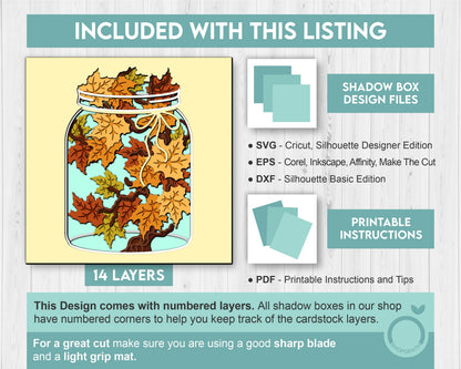 3D SVG Maple Autumn Branch In Jar Shadow Box, 3D Fall SVG, Maple Fall Leaf 3d svg, Maple Tree Leaves 3d Svg, Leaves SVG, Cricut Silhouette