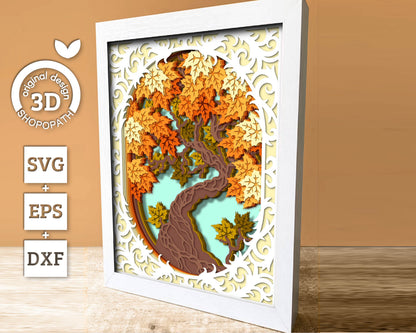3D Maple Tree Shadow Box SVG, 8x10 inch Layered Maple Tree Svg, Autumn Tree 3D Svg, Maple Fall Leaf 3D SVG, Fall 3D SVG, Cricut Silhouette