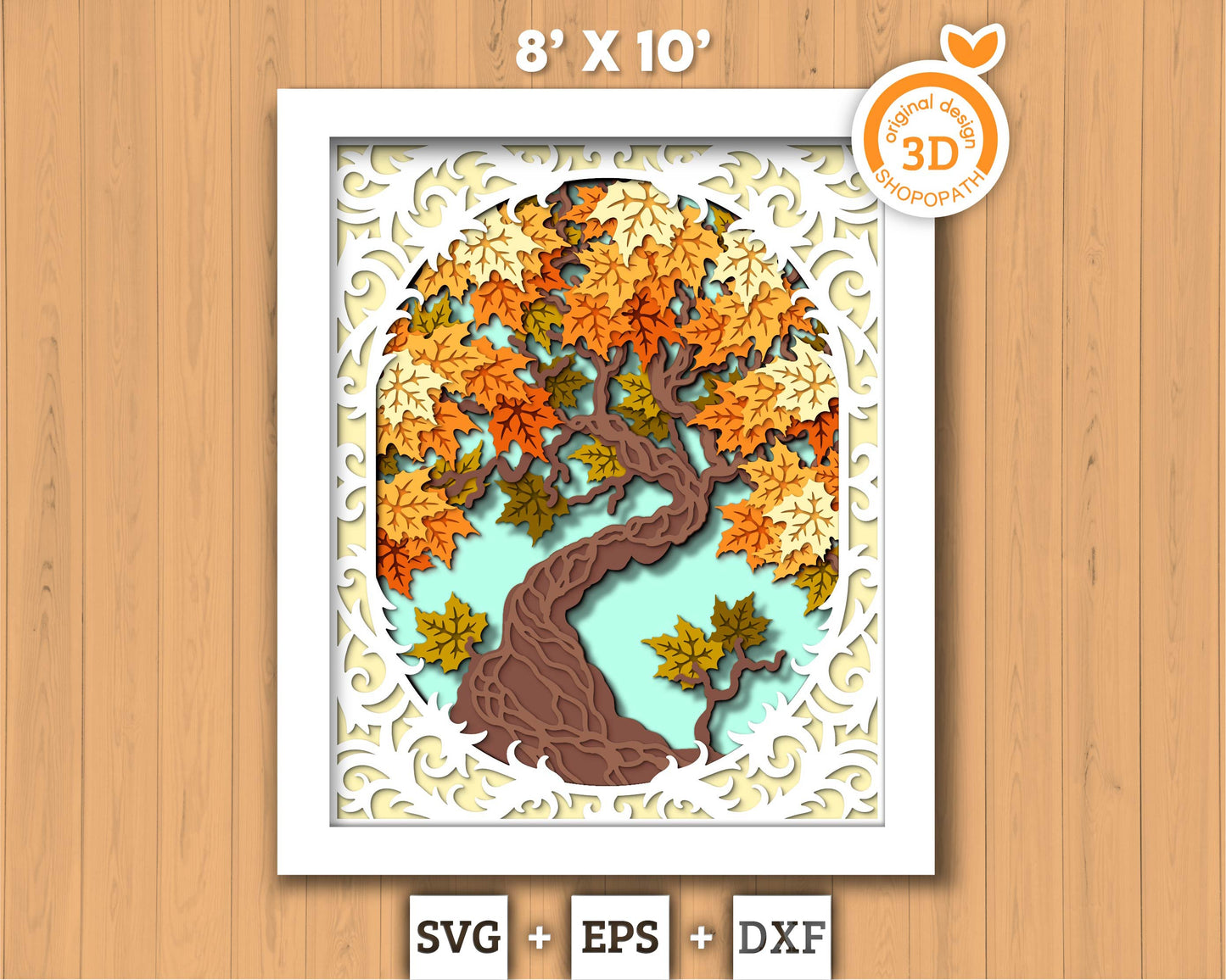 3D Maple Tree Shadow Box SVG, 8x10 inch Layered Maple Tree Svg, Autumn Tree 3D Svg, Maple Fall Leaf 3D SVG, Fall 3D SVG, Cricut Silhouette