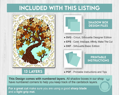 3D Maple Tree Shadow Box SVG, 8x10 inch Layered Maple Tree Svg, Autumn Tree 3D Svg, Maple Fall Leaf 3D SVG, Fall 3D SVG, Cricut Silhouette