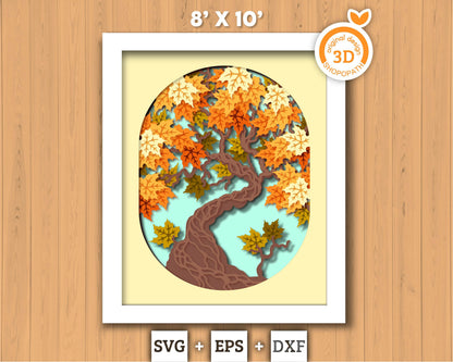 3D Maple Tree Shadow Box SVG, 8x10 inch Layered Maple Tree Svg, Autumn Tree 3D Svg, Maple Fall Leaf 3D SVG, Fall 3D SVG, Cricut Silhouette