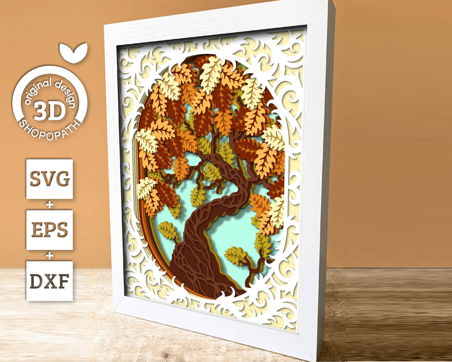 3D Oak Tree Shadow Box SVG, 8x10 inch Layered Oak Tree Svg, Autumn Tree 3D Svg, Oak Fall Leaf 3D SVG, Fall 3D SVG, Cricut Silhouette
