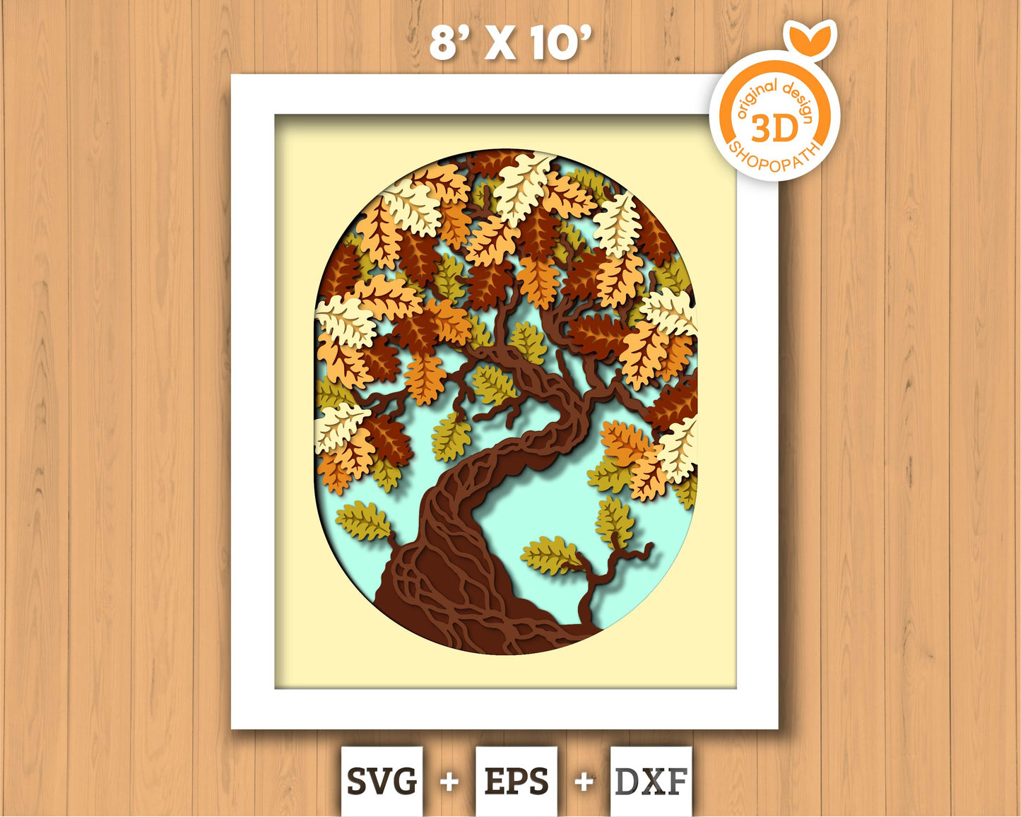 3D Oak Tree Shadow Box SVG, 8x10 inch Layered Oak Tree Svg, Autumn Tree 3D Svg, Oak Fall Leaf 3D SVG, Fall 3D SVG, Cricut Silhouette