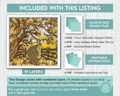 Autumn Countryside with Leaves and Pumpkins - 3D Shadow Box Layered SVG DXF EPS (Cutting Files)