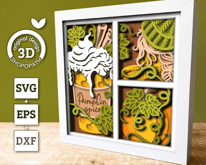 3D SVG Layered Fall Pumpkin Spice Latte, Fall Shadow Box, Autumn 3D Svg, Pumpkin 3d Svg, Hello Fall Papercut svg, Cricut Silhouette