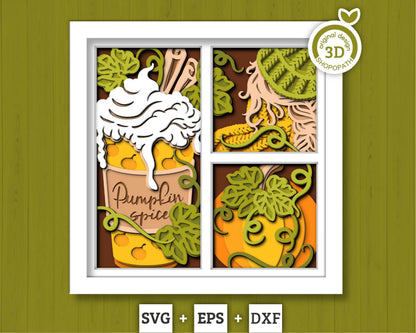 3D SVG Layered Fall Pumpkin Spice Latte, Fall Shadow Box, Autumn 3D Svg, Pumpkin 3d Svg, Hello Fall Papercut svg, Cricut Silhouette