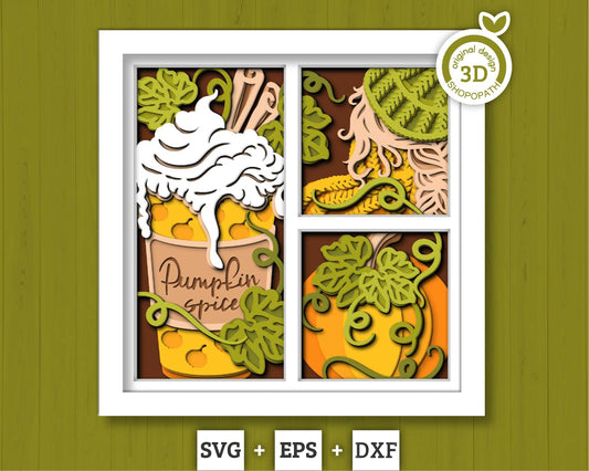 3D SVG Layered Fall Pumpkin Spice Latte, Fall Shadow Box, Autumn 3D Svg, Pumpkin 3d Svg, Hello Fall Papercut svg, Cricut Silhouette