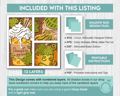 3D SVG Layered Fall Pumpkin Spice Latte, Fall Shadow Box, Autumn 3D Svg, Pumpkin 3d Svg, Hello Fall Papercut svg, Cricut Silhouette