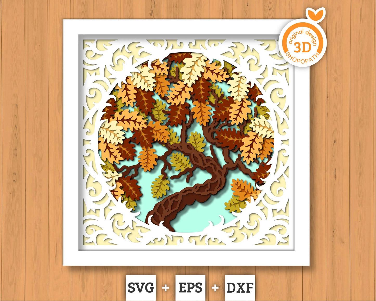 3D SVG Oak Tree Lace Frame Shadow Box, 3D Fall SVG, Oak Leaves 3d svg, Oak Fall Leaf 3d Svg, Oak Tree 3d SVG, Fall 3d svg, Cricut Silhouette