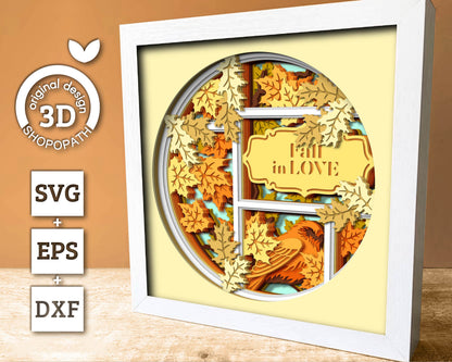 3D SVG Finch With Autumn Leaves Shadow Box, Fall 3D SVG, Maple Leaf Fall 3D svg, Oak Leaf 3d svg, Birch Leaf Fall 3D svg, Cricut Silhouette