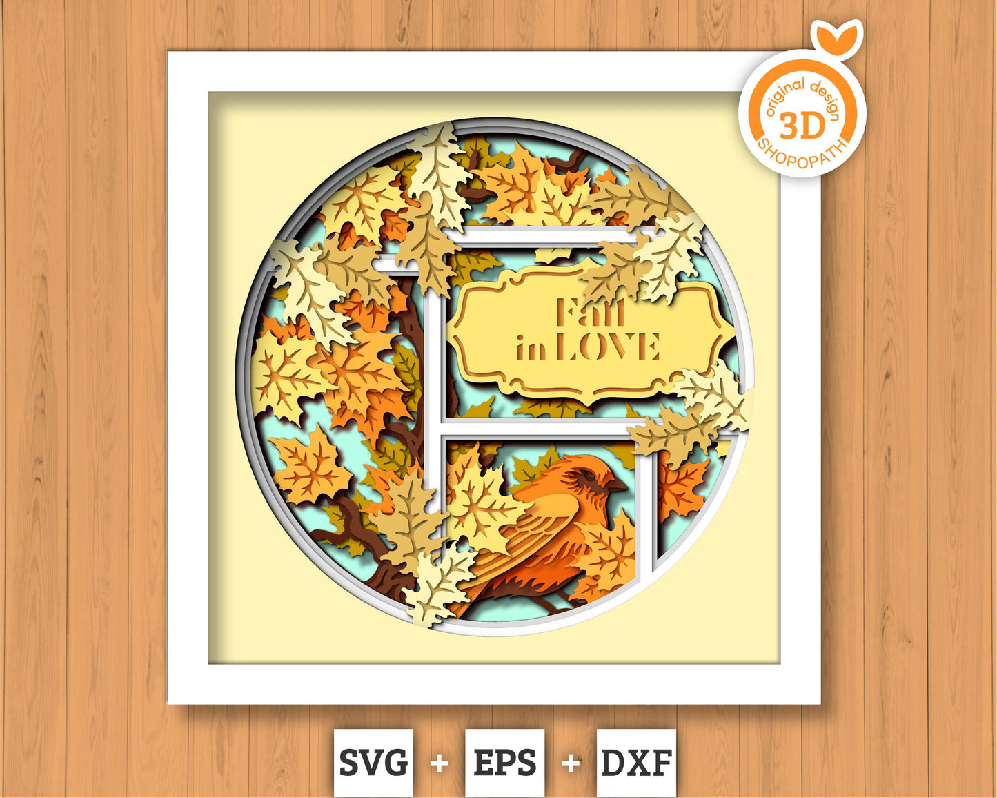 3D SVG Finch With Autumn Leaves Shadow Box, Fall 3D SVG, Maple Leaf Fall 3D svg, Oak Leaf 3d svg, Birch Leaf Fall 3D svg, Cricut Silhouette