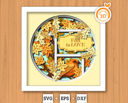 3D SVG Finch With Autumn Leaves Shadow Box, Fall 3D SVG, Maple Leaf Fall 3D svg, Oak Leaf 3d svg, Birch Leaf Fall 3D svg, Cricut Silhouette