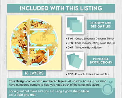 3D SVG Finch With Autumn Leaves Shadow Box, Fall 3D SVG, Maple Leaf Fall 3D svg, Oak Leaf 3d svg, Birch Leaf Fall 3D svg, Cricut Silhouette