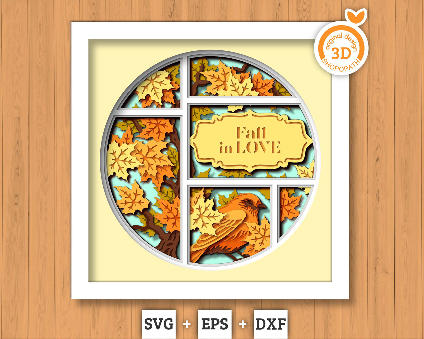 3D SVG Finch With Autumn Leaves Shadow Box, Fall 3D SVG, Maple Leaf Fall 3D svg, Oak Leaf 3d svg, Birch Leaf Fall 3D svg, Cricut Silhouette