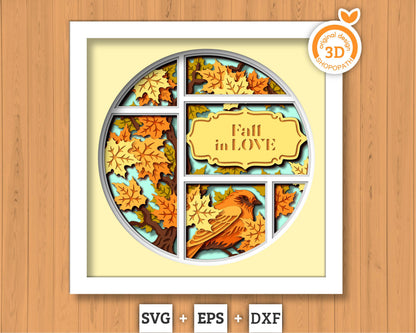 3D SVG Finch With Autumn Leaves Shadow Box, Fall 3D SVG, Maple Leaf Fall 3D svg, Oak Leaf 3d svg, Birch Leaf Fall 3D svg, Cricut Silhouette