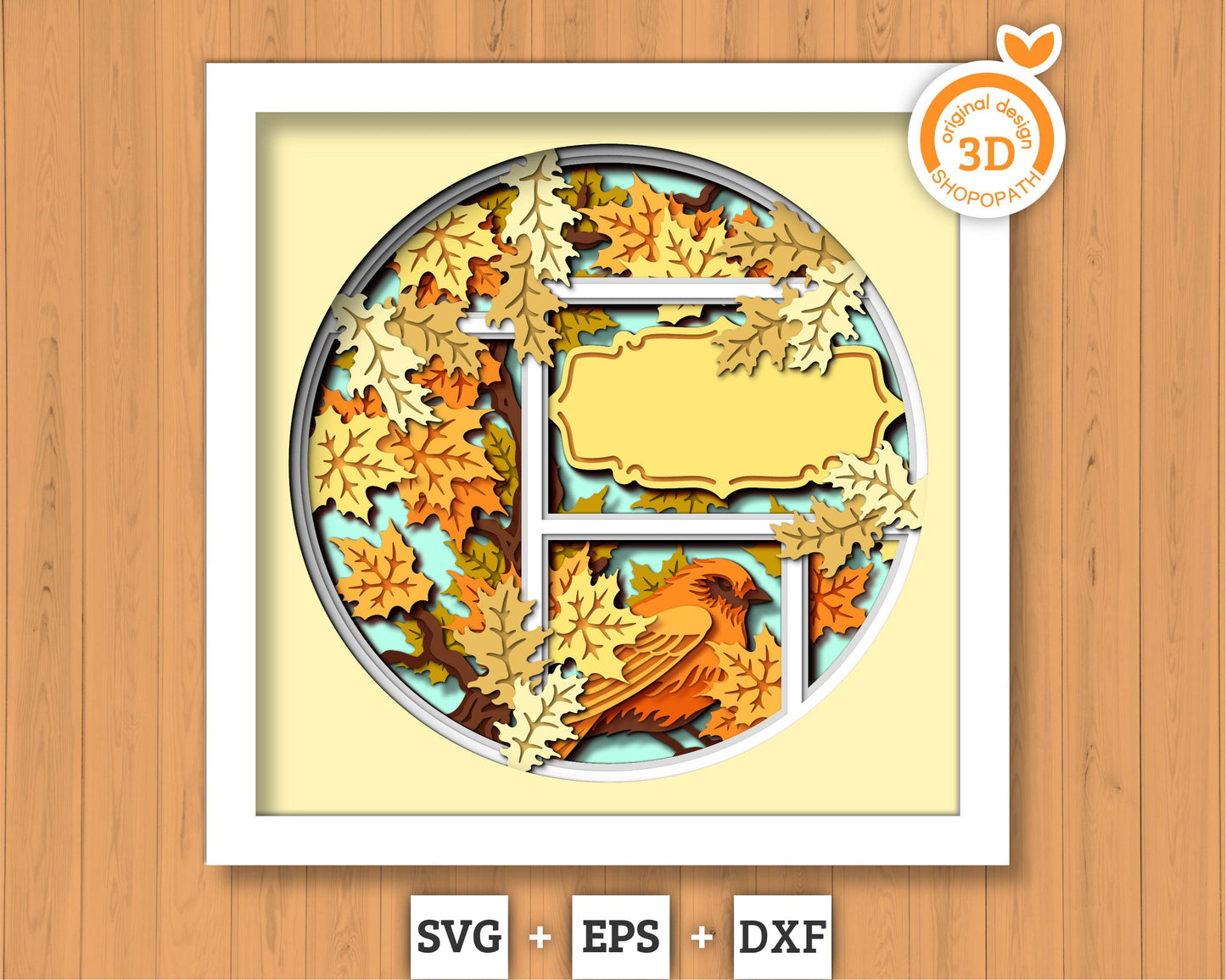 3D SVG Finch With Autumn Leaves Shadow Box, Fall 3D SVG, Maple Leaf Fall 3D svg, Oak Leaf 3d svg, Birch Leaf Fall 3D svg, Cricut Silhouette