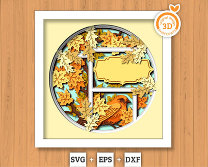 3D SVG Finch With Autumn Leaves Shadow Box, Fall 3D SVG, Maple Leaf Fall 3D svg, Oak Leaf 3d svg, Birch Leaf Fall 3D svg, Cricut Silhouette
