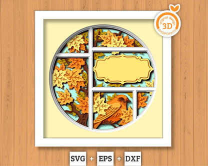 3D SVG Finch With Autumn Leaves Shadow Box, Fall 3D SVG, Maple Leaf Fall 3D svg, Oak Leaf 3d svg, Birch Leaf Fall 3D svg, Cricut Silhouette