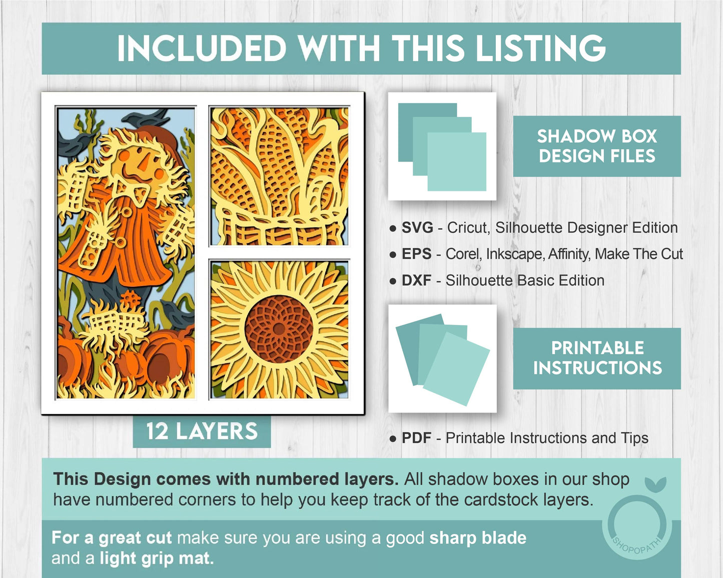 3D Layered Fall Scarecrow SVG EPS, Fall Shadow Box, Autumn 3D Svg, Harvest Corn Sunflower 3d Svg, Hello Fall Papercut svg, Cricut Silhouette