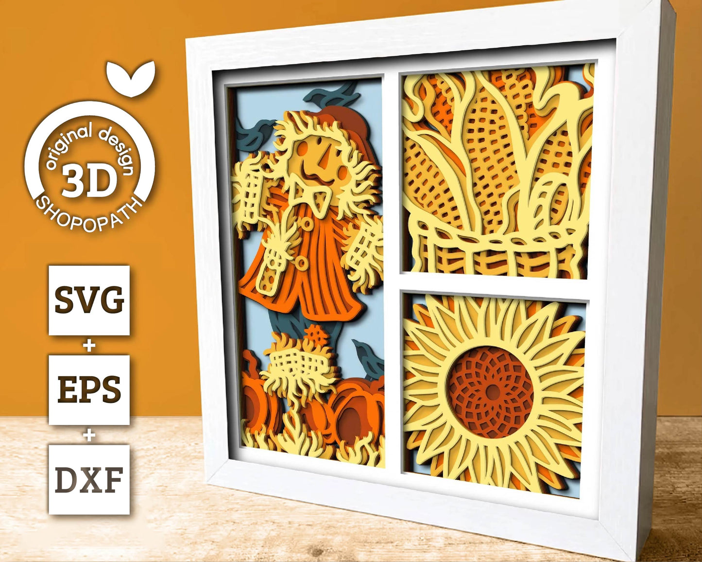 3D Layered Fall Scarecrow SVG EPS, Fall Shadow Box, Autumn 3D Svg, Harvest Sunflower Corn 3d Svg, Hello Fall Papercut svg, Cricut Silhouette