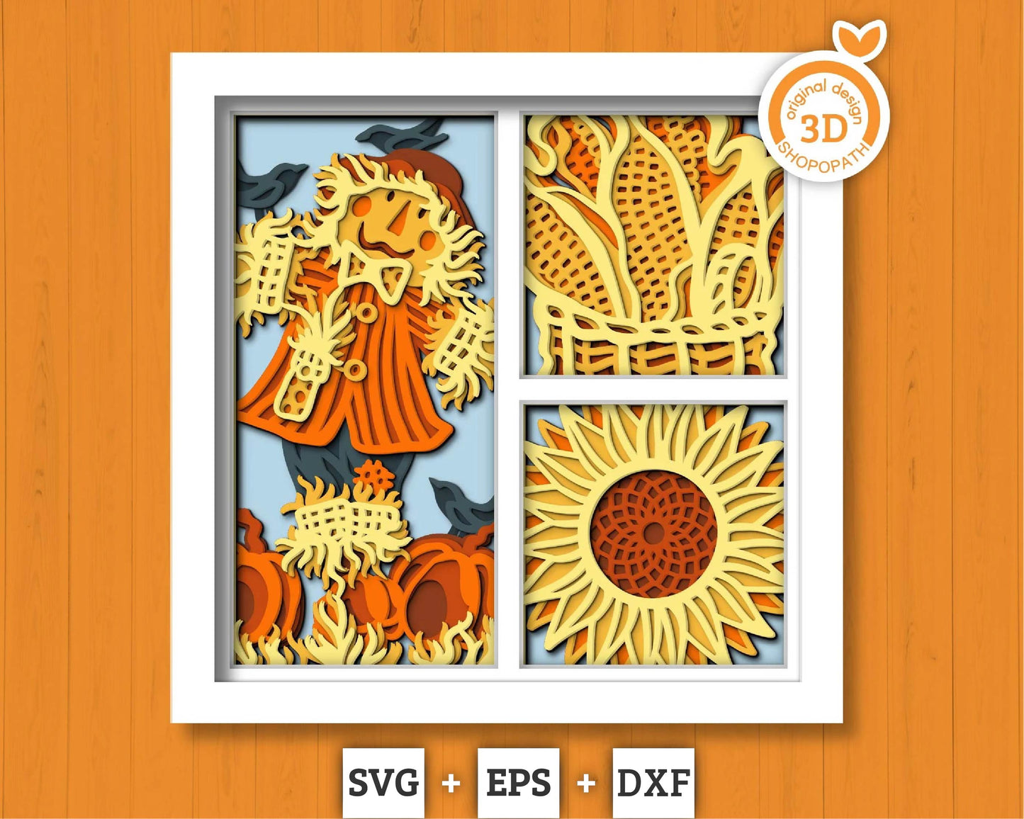 3D Layered Fall Scarecrow SVG EPS, Fall Shadow Box, Autumn 3D Svg, Harvest Sunflower Corn 3d Svg, Hello Fall Papercut svg, Cricut Silhouette
