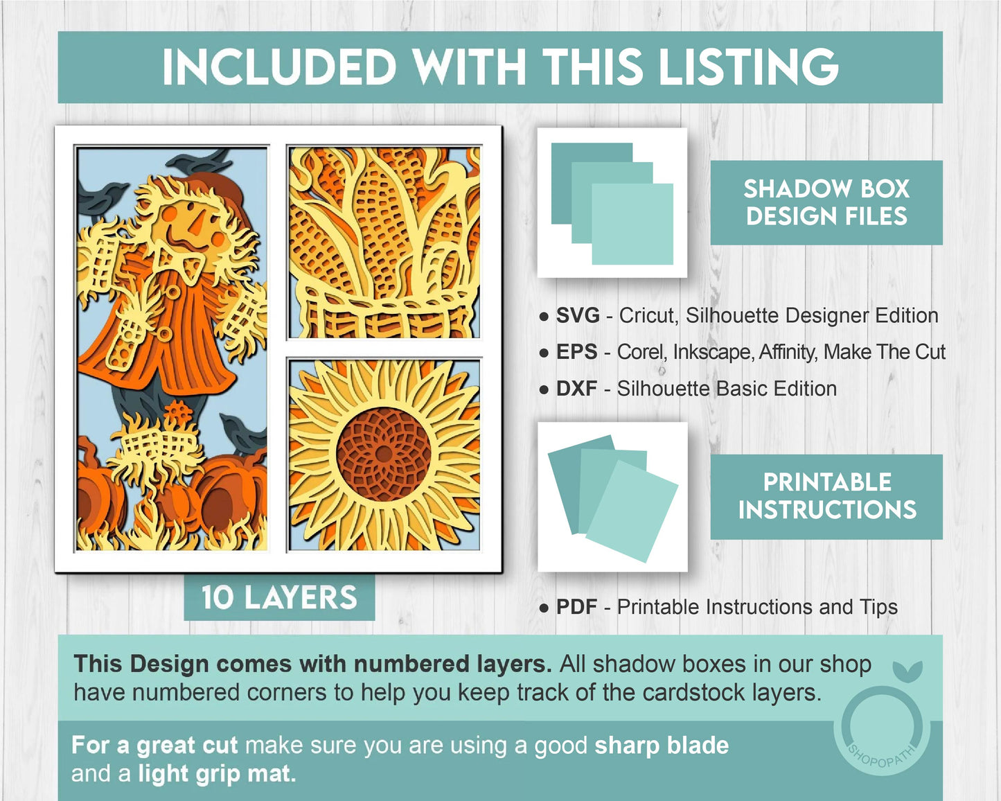 3D Layered Fall Scarecrow SVG EPS, Fall Shadow Box, Autumn 3D Svg, Harvest Sunflower Corn 3d Svg, Hello Fall Papercut svg, Cricut Silhouette