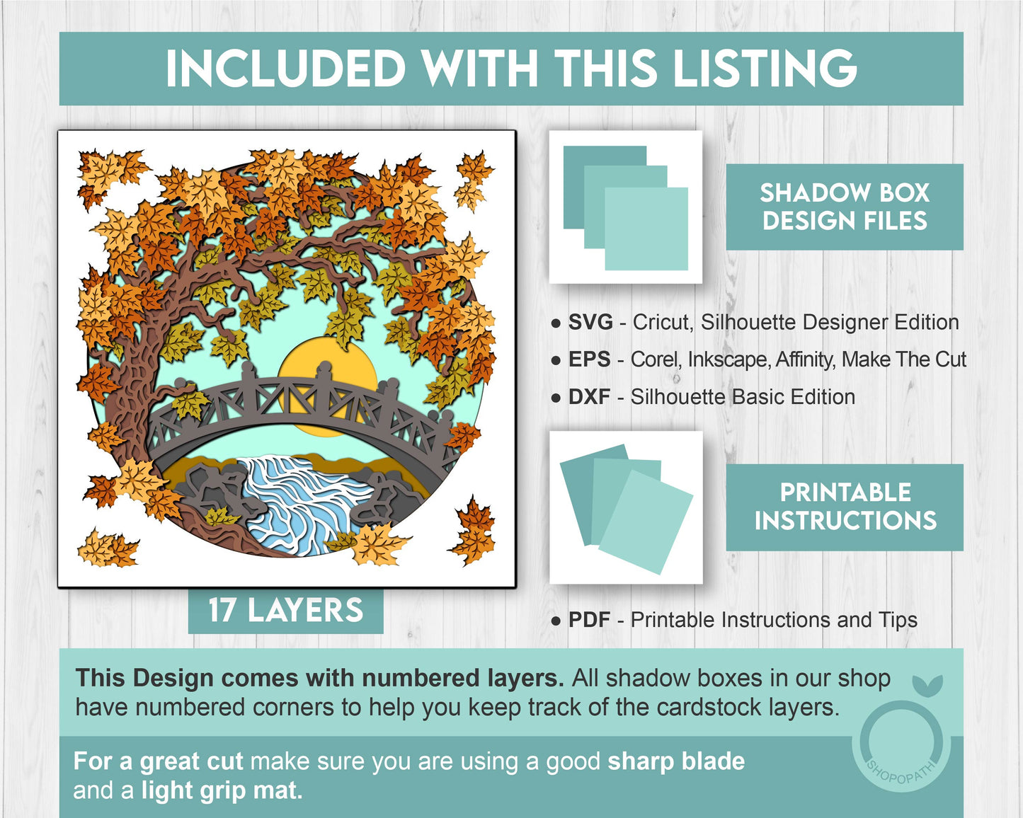 3D SVG Autumn Tree Over a Stream Shadow Box, Autumn 3D SVG, Leaves 3D Svg, Nature 3d Svg, Foliage 3D SVG Autumn Shadow Box Cricut Silhouette