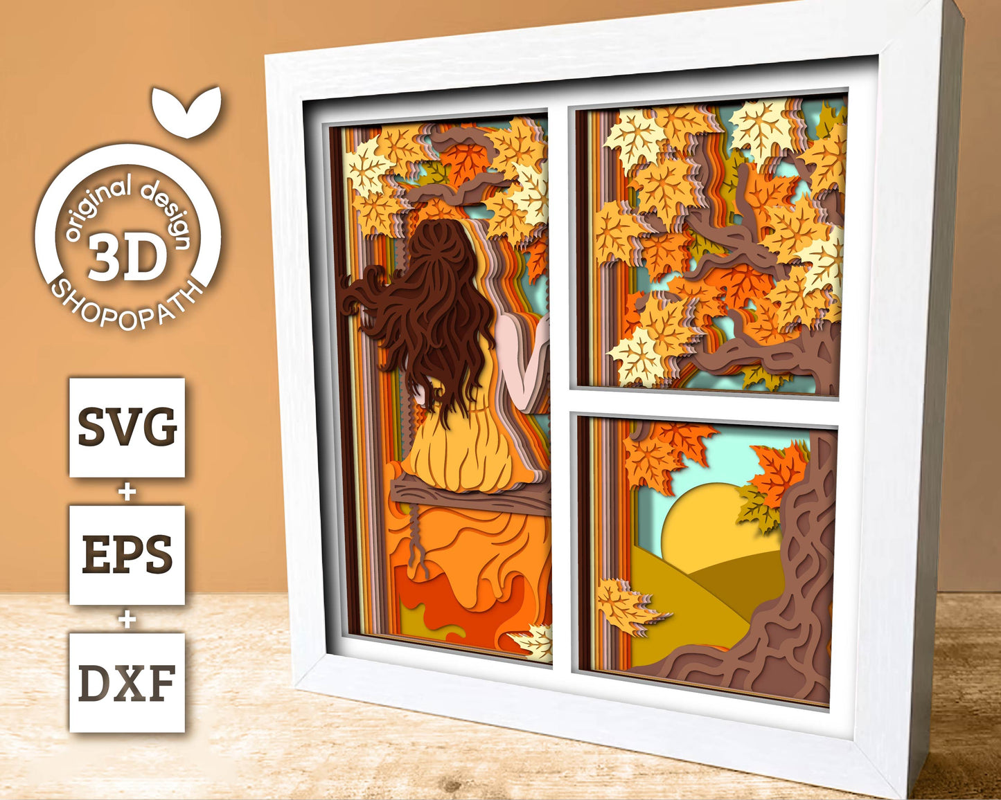 3D Woman On Swing Under Autumn Tree Shadow Box SVG, 3D Autumn SVG, Autumn Leaves 3d svg, Tree 3d Svg, Fall SVG, Cricut Silhouette