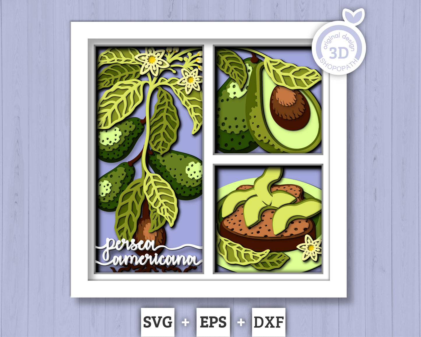 3D SVG Avocado Shadow Box SVG, Avocado Toast Shadow Box, Breakfast 3D Svg, Flowers 3d svg, Leaves Layered Papercut svg, Cricut Silhouette
