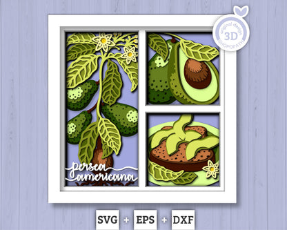 3D SVG Avocado Shadow Box SVG, Avocado Toast Shadow Box, Breakfast 3D Svg, Flowers 3d svg, Leaves Layered Papercut svg, Cricut Silhouette