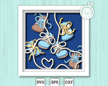 3D Baby Boots Shadow Box SVG, Baby Shower Decor 3d SVG, Cute baby 3d svg, Newborn 3d svg, Baby Girl svg, 3D Baby Boy SVG, Cricut, Silhouette