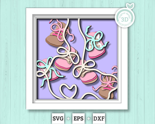 3D Baby Boots Shadow Box SVG, Baby Shower Decor 3d SVG, Cute baby 3d svg, Newborn 3d svg, Baby Girl svg, 3D Baby Boy SVG, Cricut, Silhouette