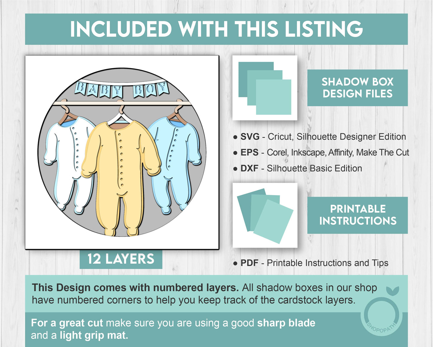 Baby Boy Clothes - 3D Shadow Box Layered SVG DXF EPS (Cutting Files)