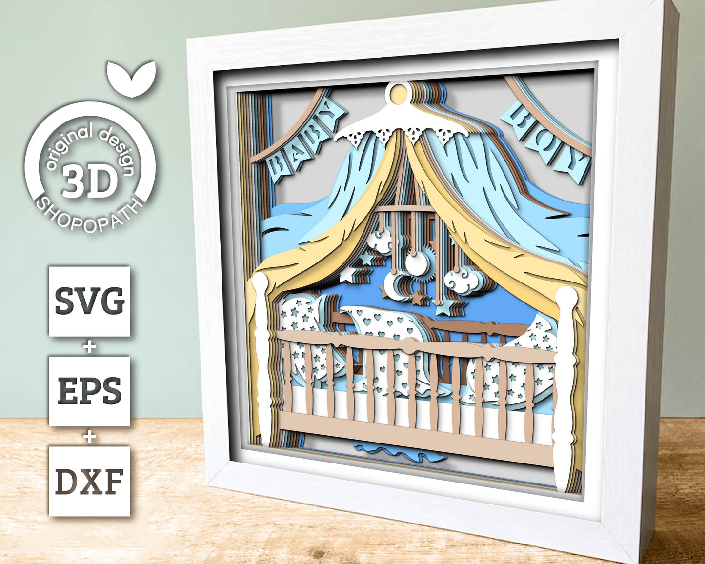 3D Baby Boy Crib Shadow Box SVG, Baby Shower Decor 3d SVG, Cute baby 3d svg,  Newborn 3d svg, Baby Arrival svg, Nursery Room 3d SVG, Cricut