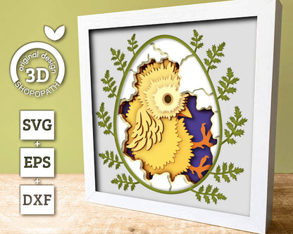 Easter Baby Chick in Egg - 3D Shadow Box Layered SVG DXF EPS (Cutting Files)