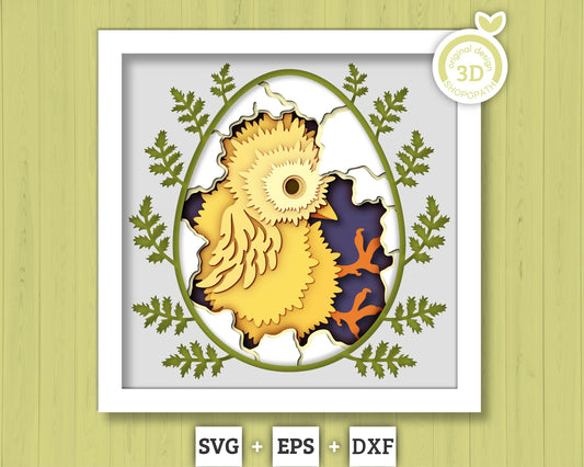 Easter Baby Chick in Egg - 3D Shadow Box Layered SVG DXF EPS (Cutting Files)