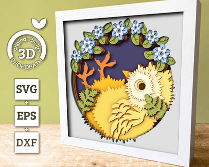 3D SVG Baby Chick Shadow Box with Forget-Me-Not Flowers Layered Cutting Files for Cricut, Silhouette, Brother or Laser Machines