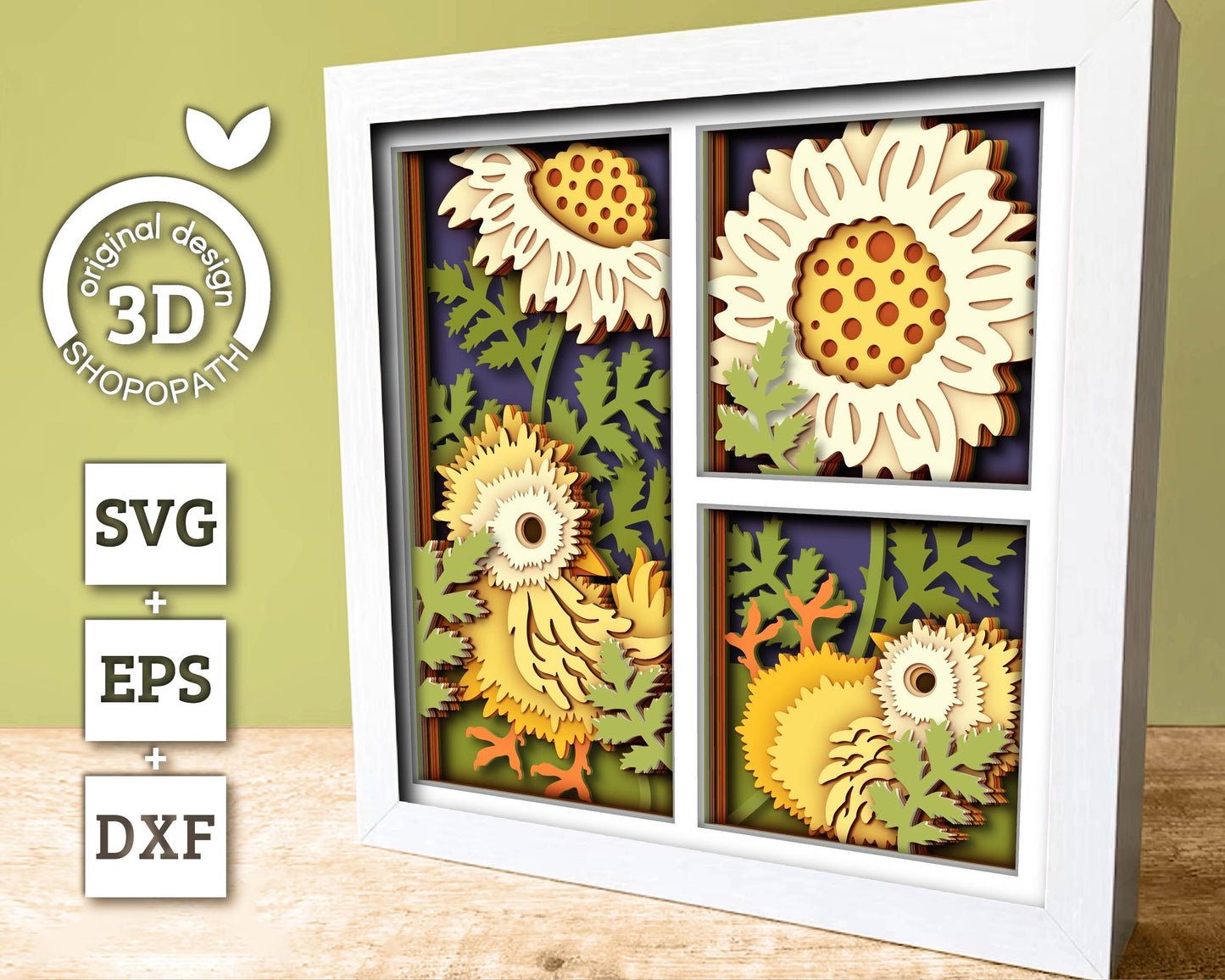 Baby Chicks with Marigold Panels - 3D Shadow Box Layered SVG DXF EPS (Cutting Files)