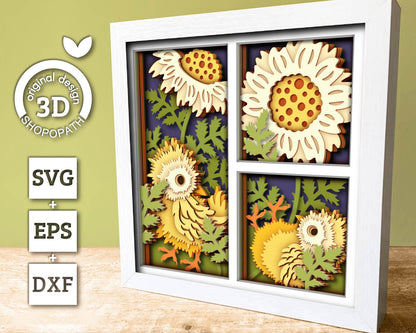 Baby Chicks with Marigold Panels - 3D Shadow Box Layered SVG DXF EPS (Cutting Files)