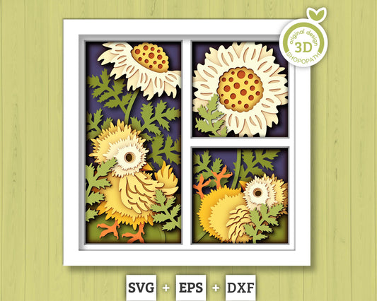 Baby Chicks with Marigold Panels - 3D Shadow Box Layered SVG DXF EPS (Cutting Files)