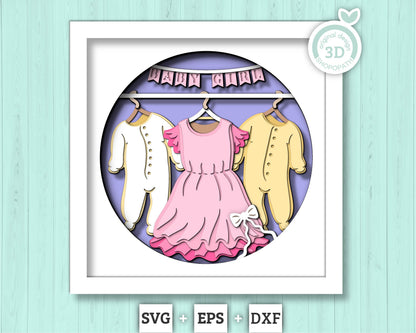 Baby Girl Clothes - 3D Shadow Box Layered SVG DXF EPS (Cutting Files)