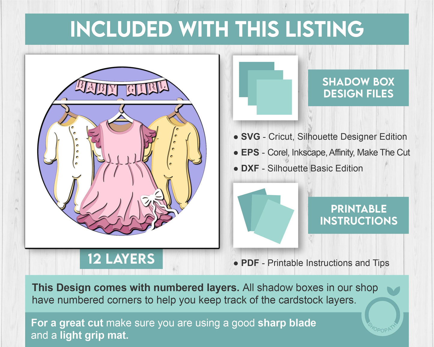 Baby Girl Clothes - 3D Shadow Box Layered SVG DXF EPS (Cutting Files)