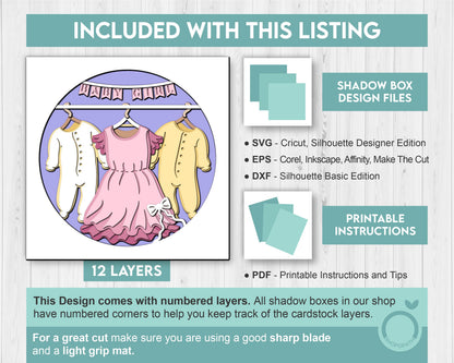 Baby Girl Clothes - 3D Shadow Box Layered SVG DXF EPS (Cutting Files)