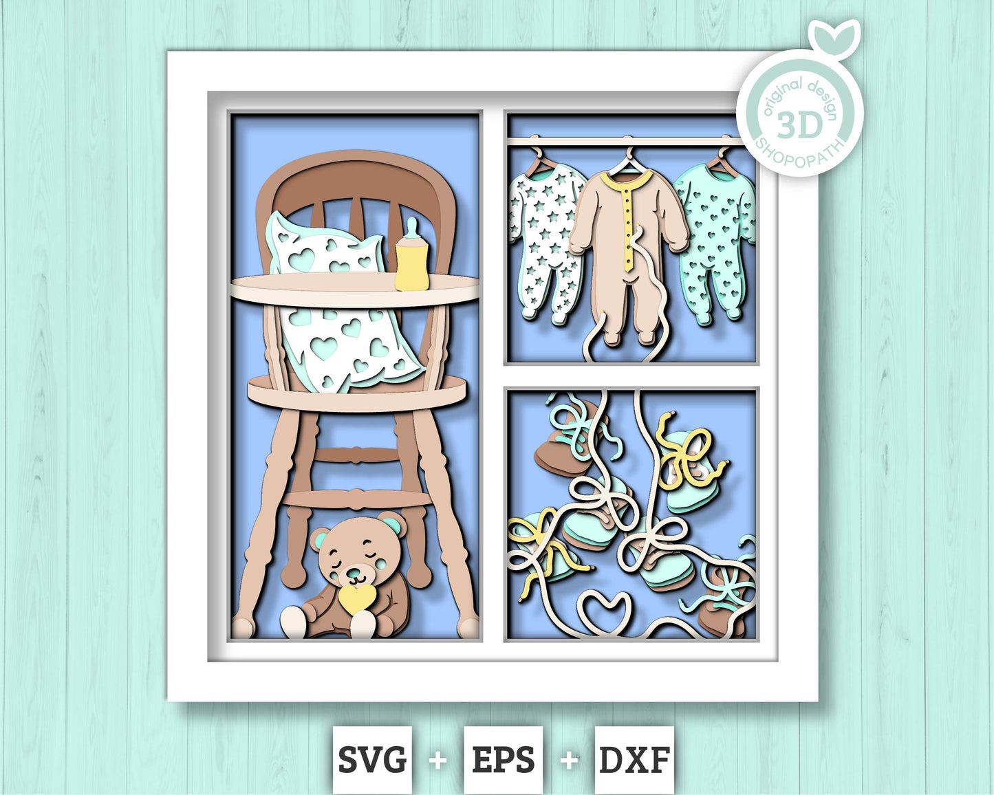 3D Baby Onesies  Shadow Box SVG, Cute baby 3d svg, Baby Shower Decor 3d SVG,  Teddybear 3D svg, Nursery Room 3d svg, Cricut, Silhouette