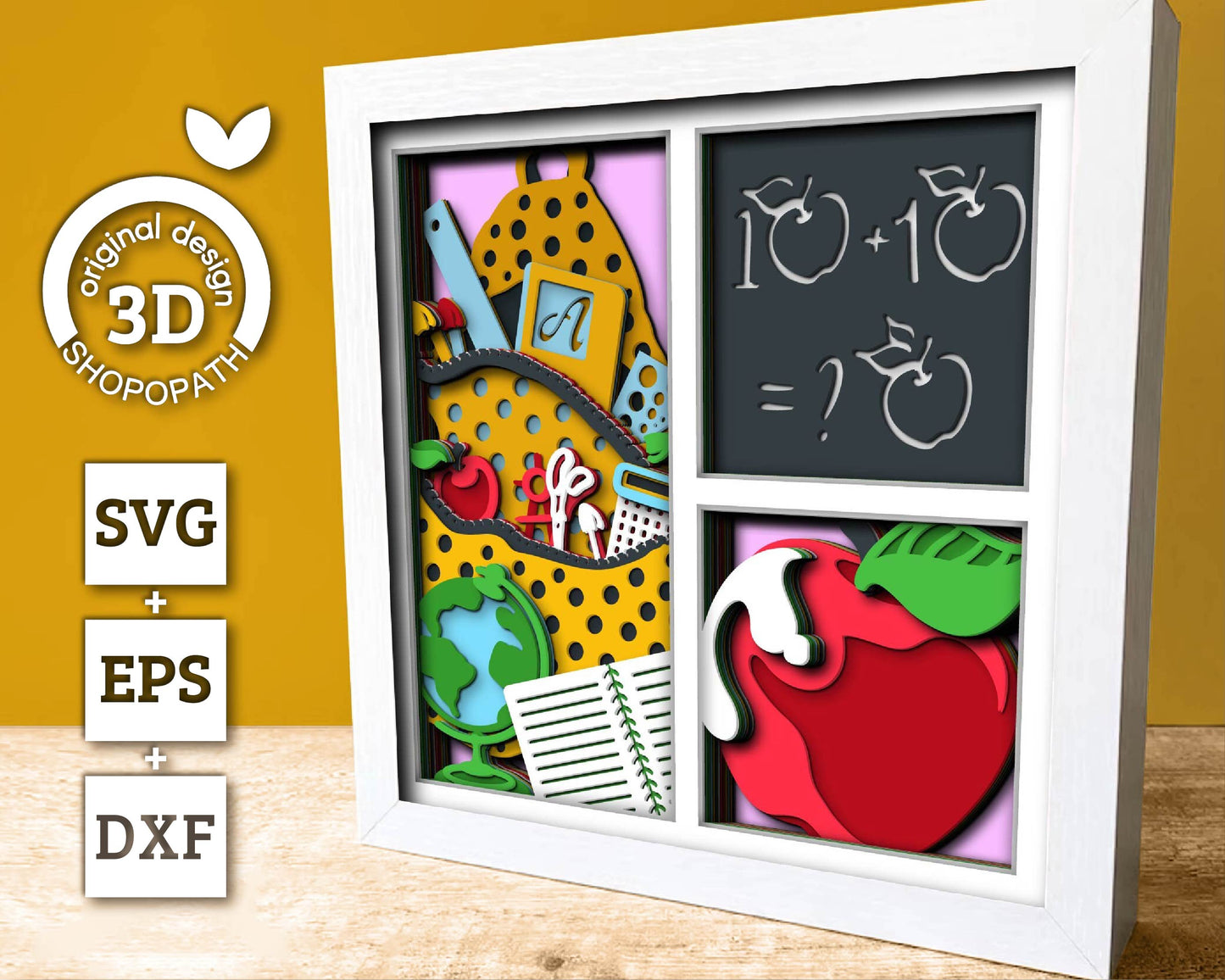3D Layered School SVG EPS, Back To School Shadow Box, Teacher 3D Svg, Student 3d Svg, Aple Fall Papercut svg, Cricut Silhouette