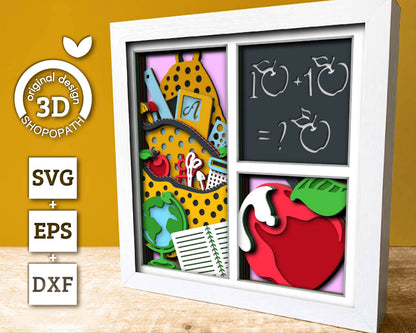 3D Layered School SVG EPS, Back To School Shadow Box, Teacher 3D Svg, Student 3d Svg, Aple Fall Papercut svg, Cricut Silhouette