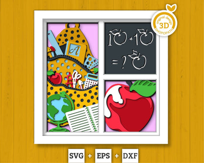 3D Layered School SVG EPS, Back To School Shadow Box, Teacher 3D Svg, Student 3d Svg, Aple Fall Papercut svg, Cricut Silhouette