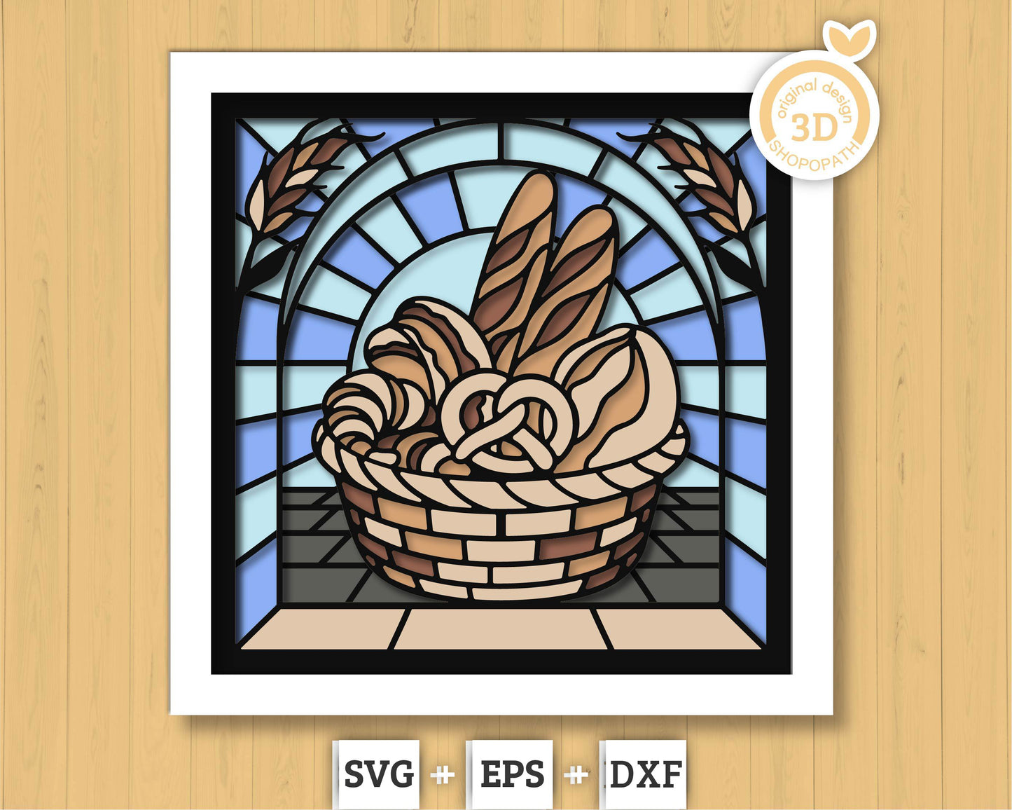 Bakery Basket Stained Glass Shadow Box 3D SVG, Bakery Stained Glass Svg, Stained Glass Cutting DXF EPS Files for Cricut Silhouette Brother