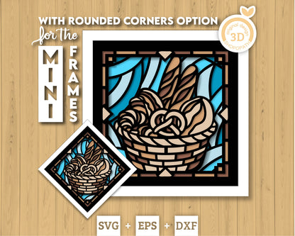 Bakery Basket Mini Stained Glass Shadow Box 3D SVG, Layered Bakery Stained Glass Cutting DXF EPS Files for Cricut Silhouette Brother