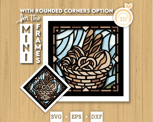 Bakery Basket Mini Stained Glass Shadow Box 3D SVG, Layered Bakery Stained Glass Cutting DXF EPS Files for Cricut Silhouette Brother